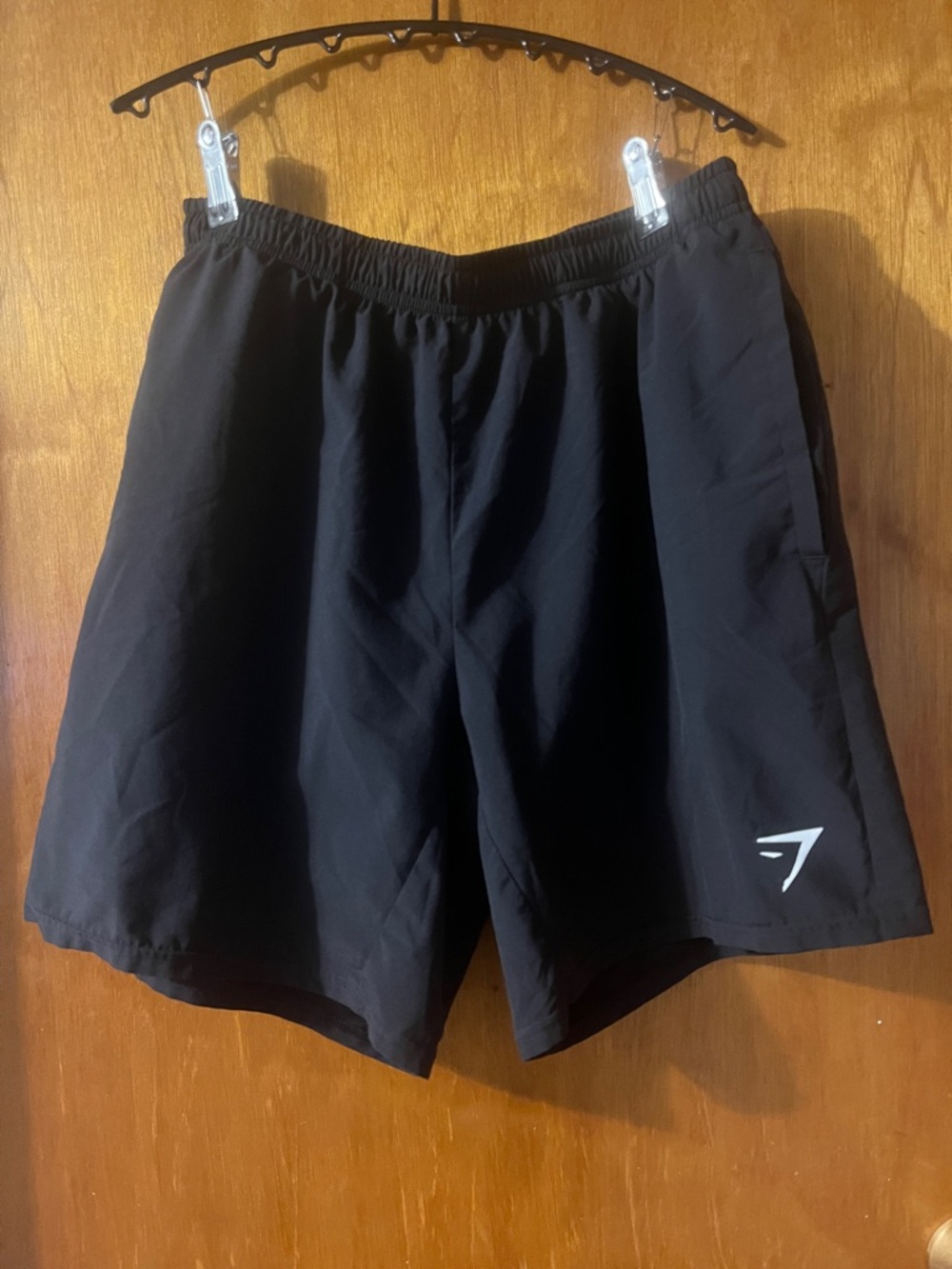 Men’s Gymshark Black Workout Shorts with White Logo Medium